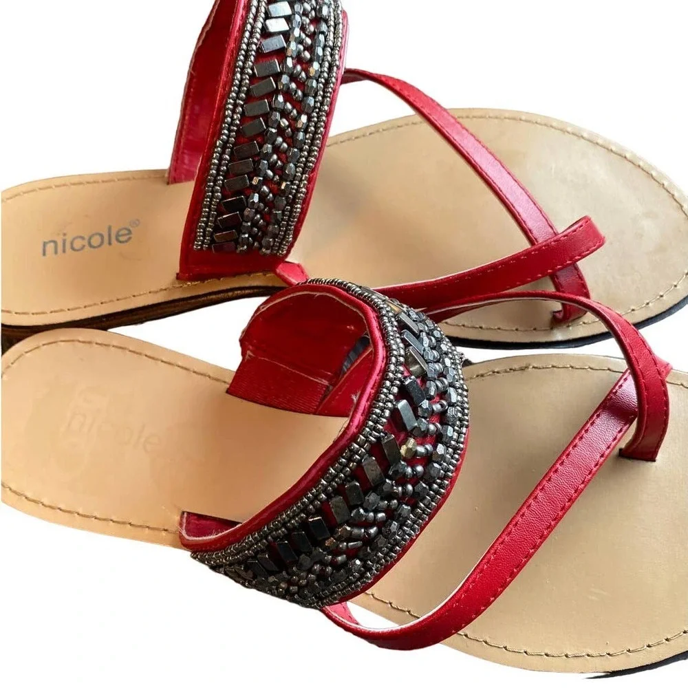 Nicole Red Jeweled Sandals‎